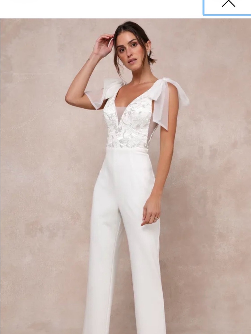 Lulu's White Lace Bodice Wide-Leg Jumpsuit with Sheer Tie Straps